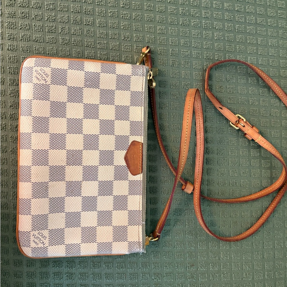Louis Vuitton Blue and Cream Checkered Wristlet
